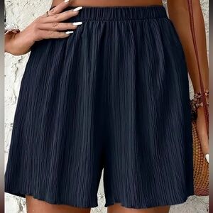 Casual Navy Polyester Shorts - Elastic Waistband, Textured Fabric